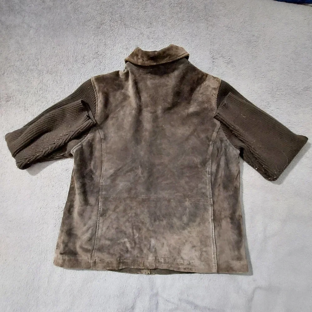 Fabio Coat Womens XL Vtg 80s Brown Genuine Leather Jacket Acrylic Long Sleeve - Picture 2 of 6